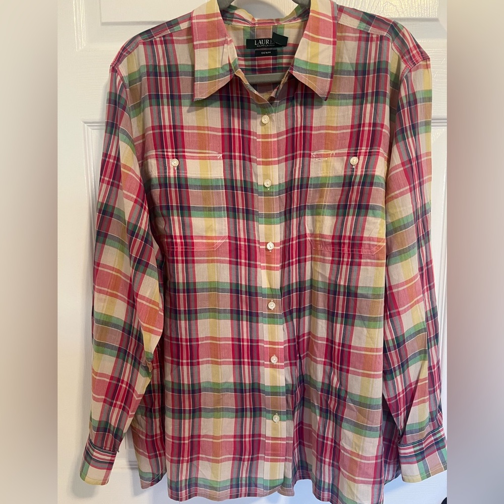 Lauren by Ralph Lauren Women Pink Long Sleeve Button-Down Shirt 3XL Cotton